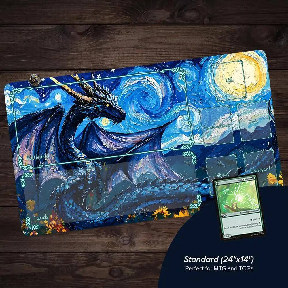 Đêm Đầy Sao Tưởng Tượng Rồng Thiết Kế MTG Playmat Thẻ Ma Thuật Trận Thảm Chống Trơn Trượt Khâu Cạnh 