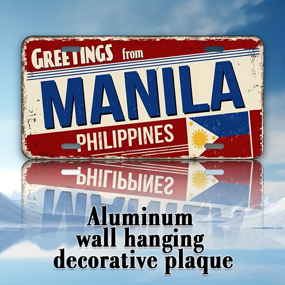 2D Flat, 1 Biển hiệu kim loại nhôm có in UV - Vintage Manila Philippines Design Trang trí tường cho 
