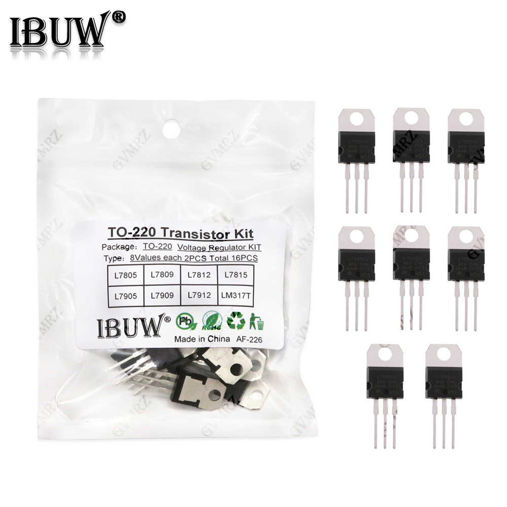 16 Bộ Transistor 8Values TO-220 (L7805 / L7812 / LM317T, v.v.) Bộ điều chỉnh điện áp cho dự án DIY c