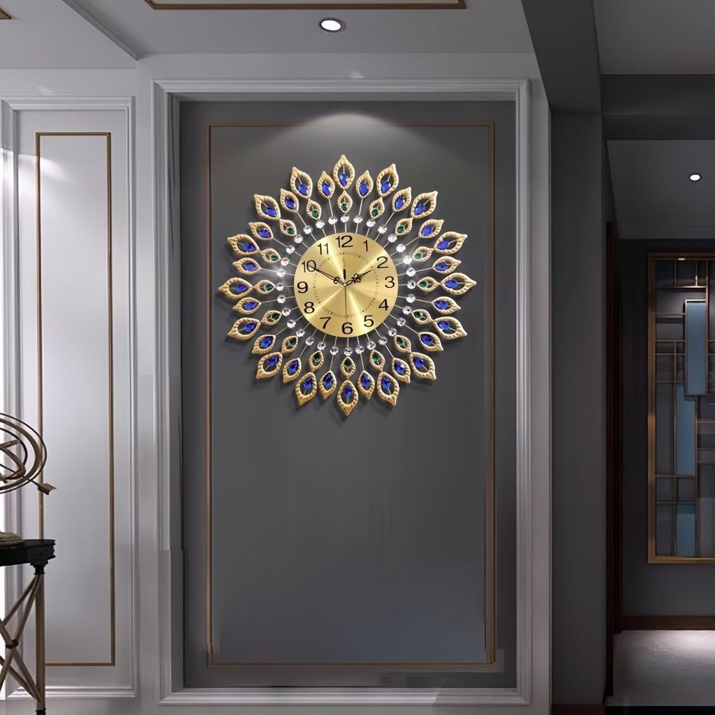 Đồng lông công phong cách châu Âu dùng cho lối vào, khách, phòng ăn, trang trí tường, đồng hồ treo tường sang trọng nhẹ