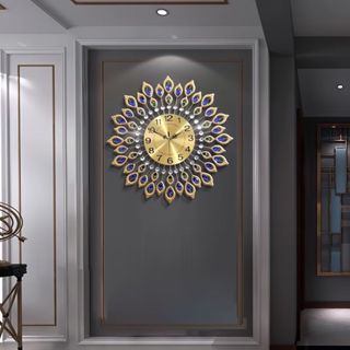 Đồng lông công phong cách châu Âu dùng cho lối vào, khách, phòng ăn, trang trí tường, đồng hồ treo tường sang trọng nhẹ