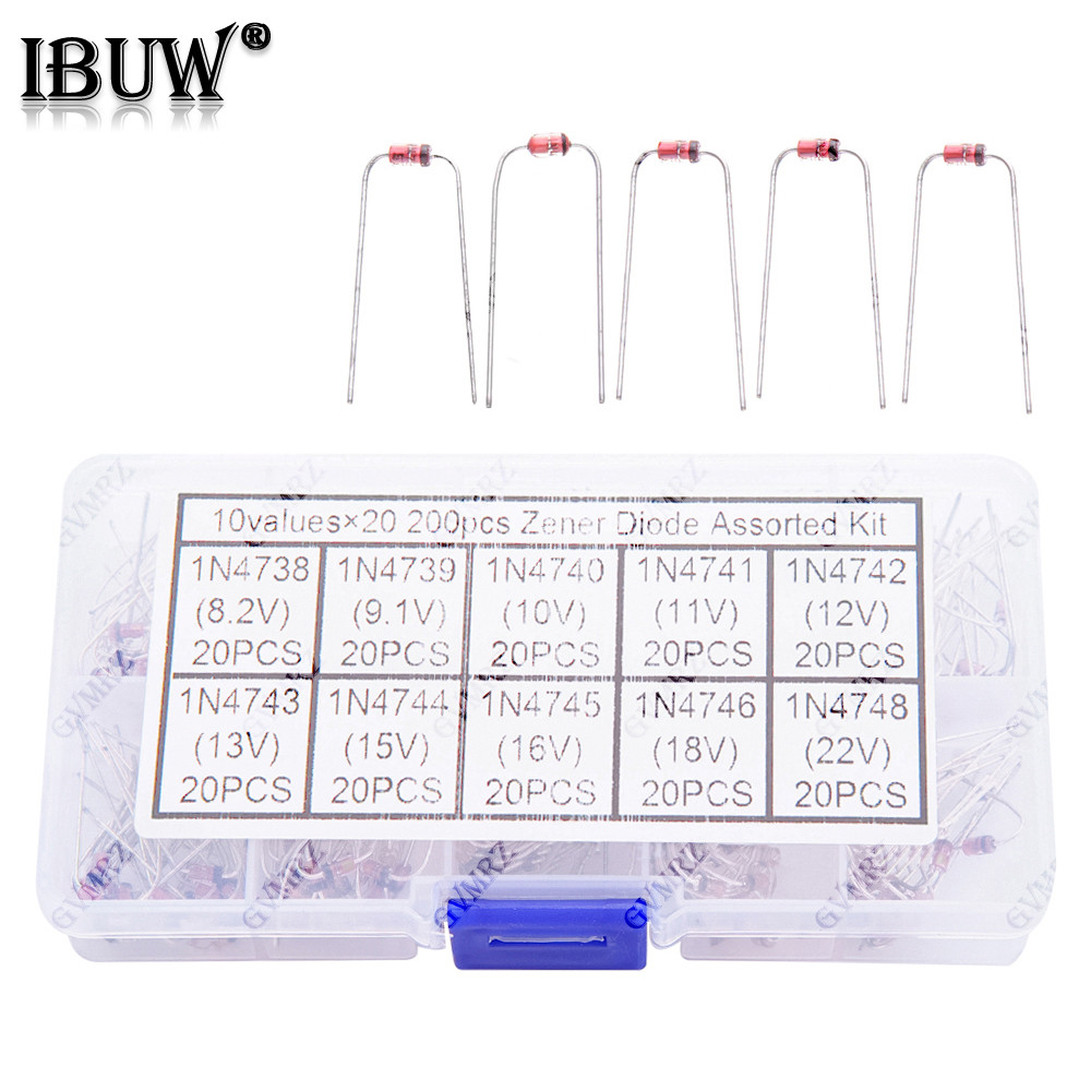 10Values * 20 CÁI 8.2V ~ 22V Zener Diode Assortment diy kit Bộ điện tử 8.2V 9.1V 10V 11V 12V 13V 15V
