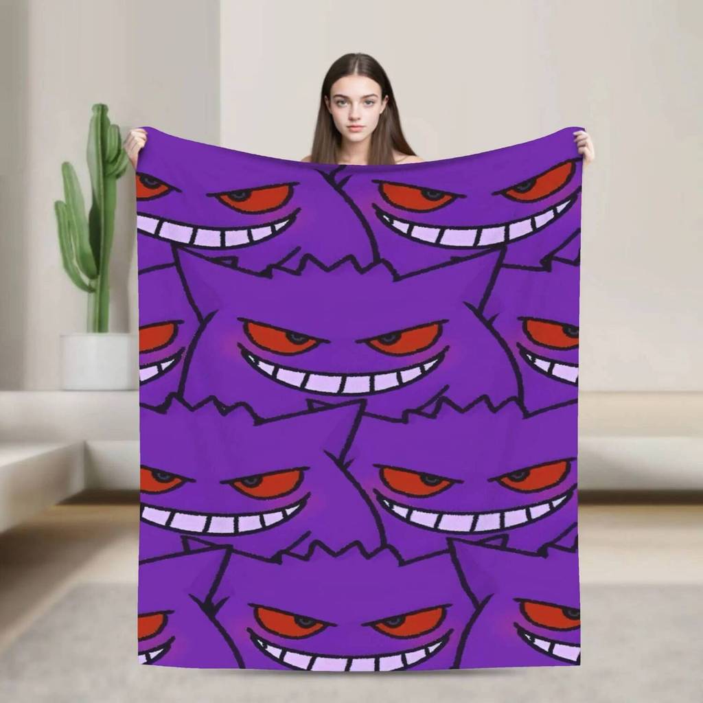 Hoạt Hình Gengar TímBlanket Pokemon Trang Trí Flannel Ném Chăn Cho Phòng Khách Mềm Mại Ấm Áp Giường 