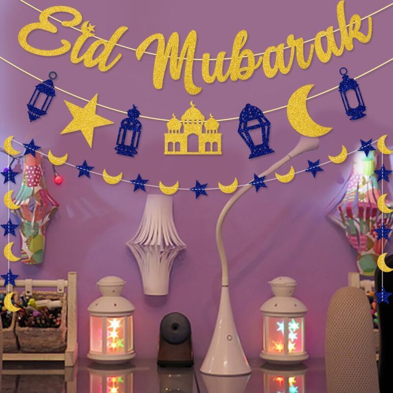 2026 Eid Cờ Treo Trang Trí Eid Raya Ngôi Sao Mặt Trăng Lâu Đài Chủ Đề Deco Hồi Giáo Hồi Giáo Dự Tiệc
