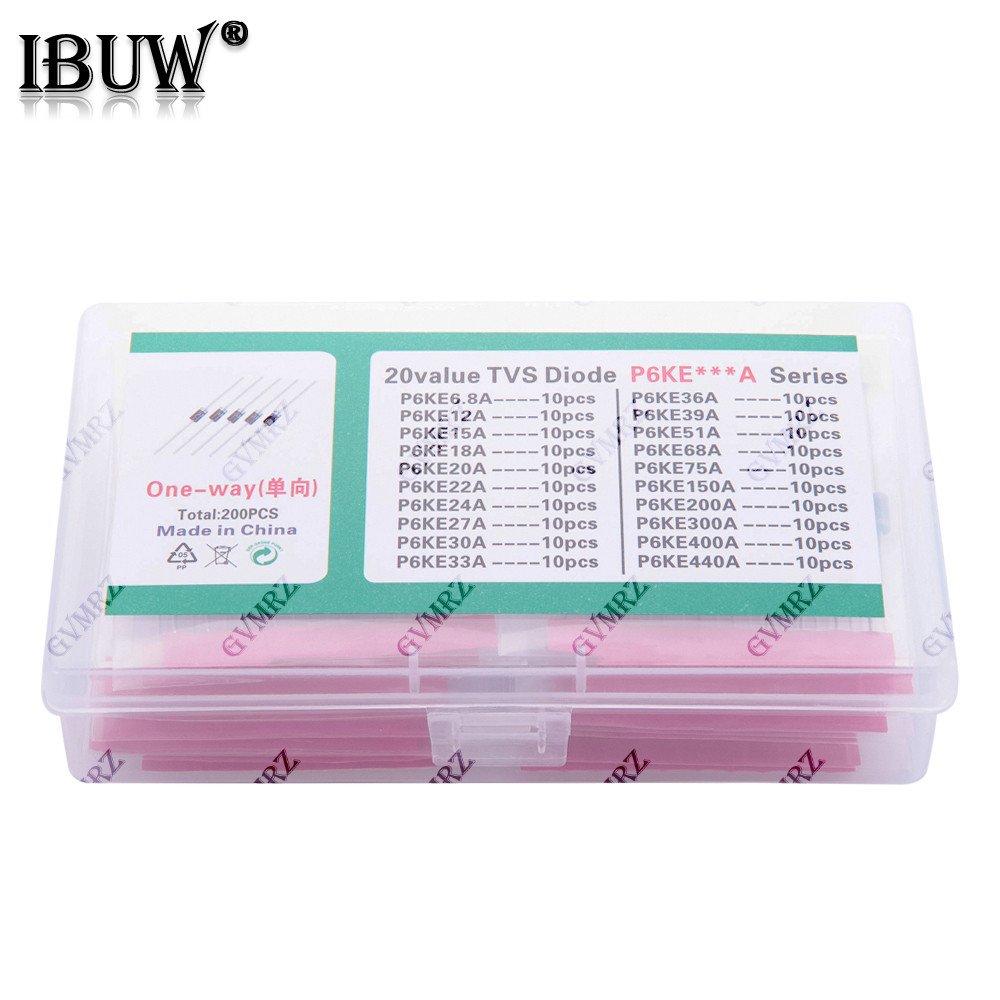 200 chiếc 20values * 10 chiếc Bộ bóng bán dẫn TVS P6KE6.8 A 12 / 15 / 18 / 20 / 22 / 24 / 27 / 30 / 