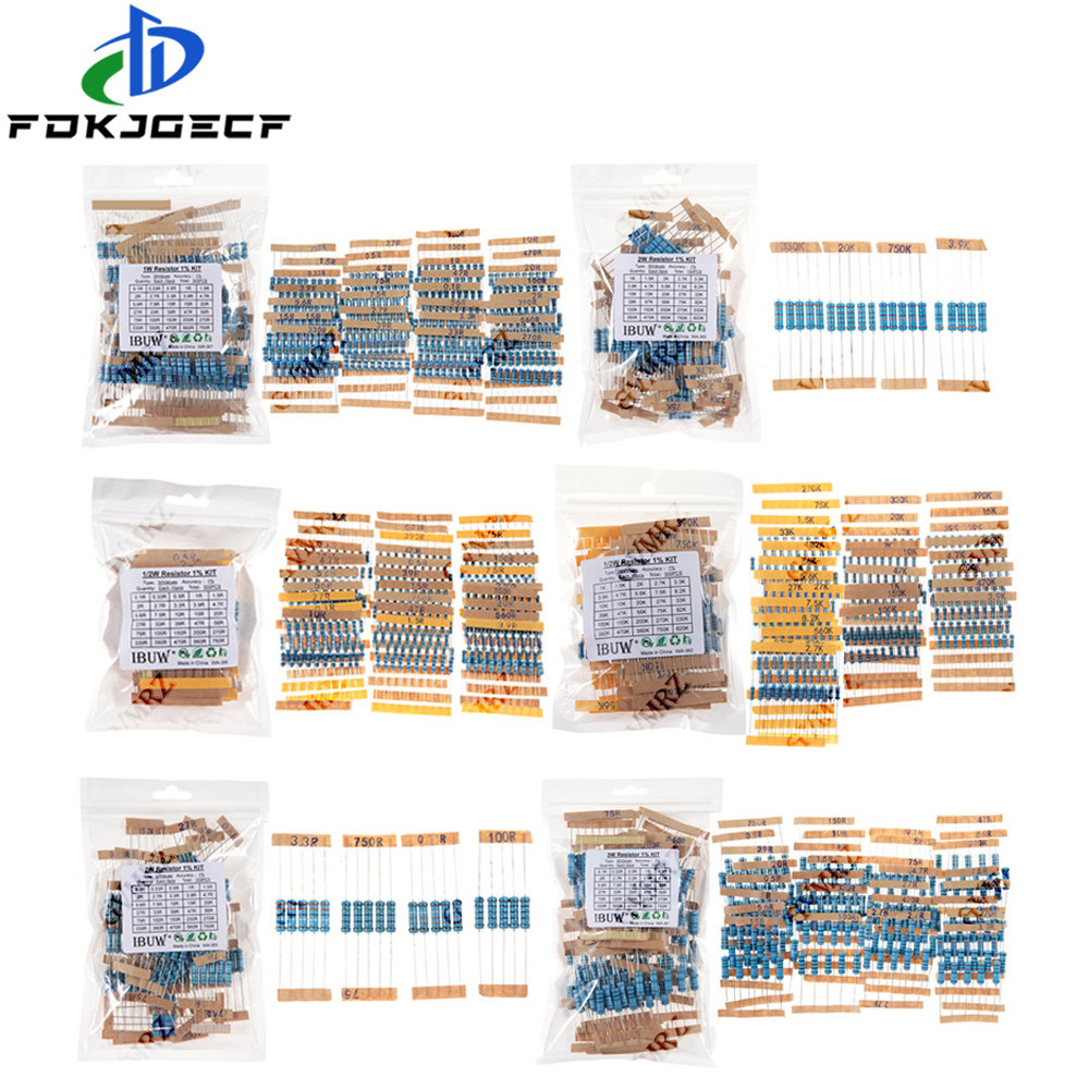 1 / 4W 1 / 2W 1W 2W 3W Bộ điện trở Phim kim loại 1% Bộ phân loại điện trở 1K ~ 820K 0.1R ~ 750R 10K