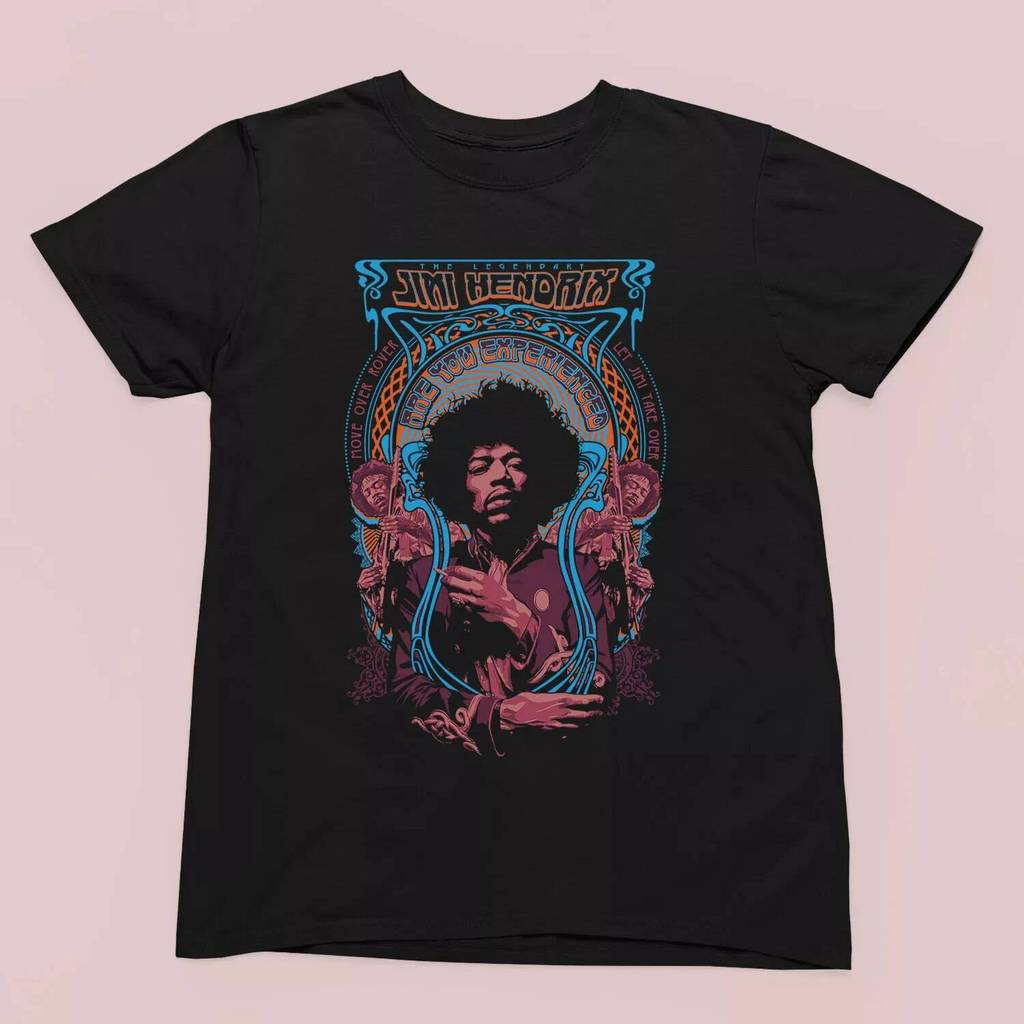 Jimi Hendrix Graphic Áo Thun Psychedelic Rock Art Graphic Tee Nam Nữ Mùa Hè Áo nam Đen Cổ Tròn Cotto