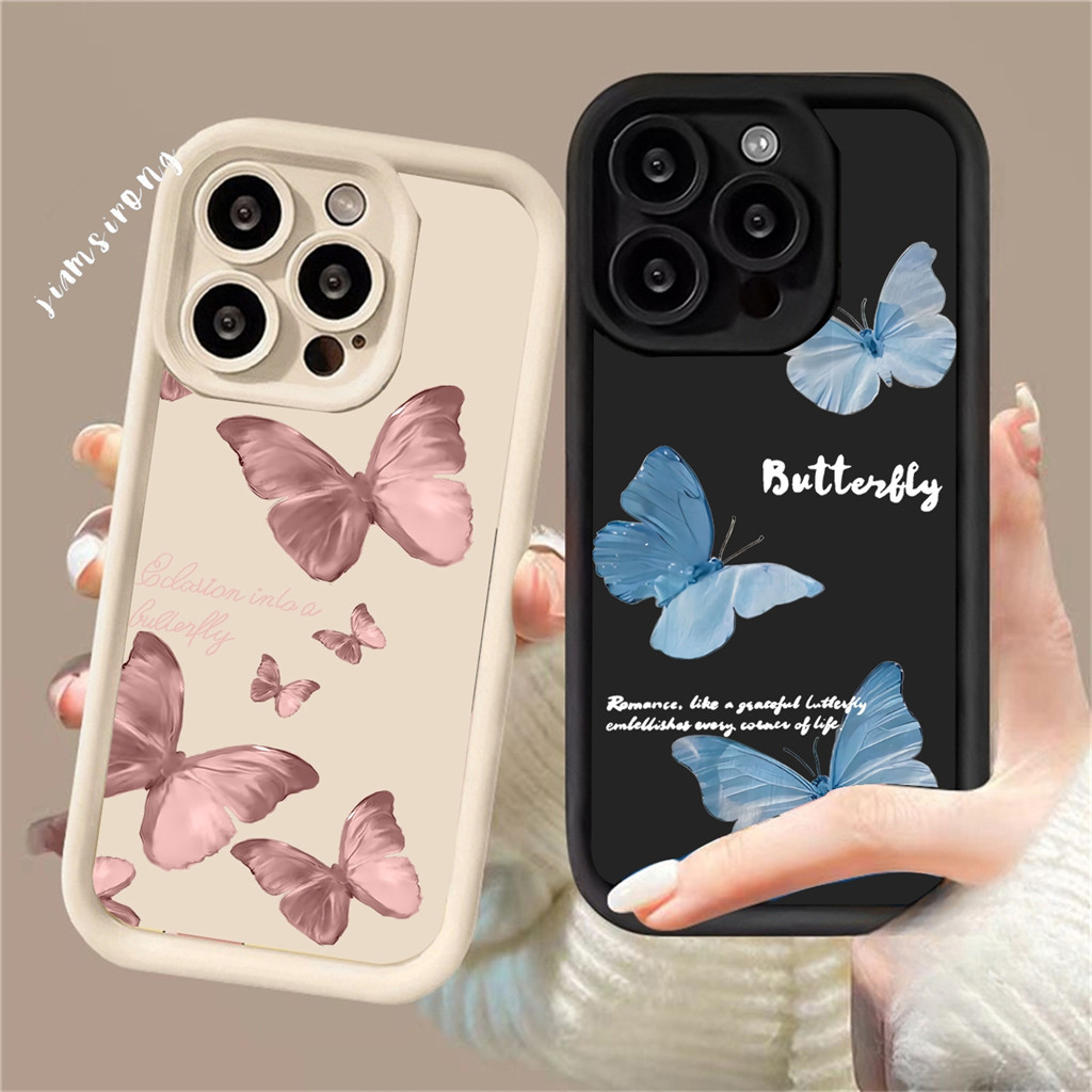Ốp lưng Samsung Galaxy A07 A17 4G A17 5G M36 5G S25FE Ốp lưng kẻ sọc trắng Màu hồng Butteifly Đôi mắ