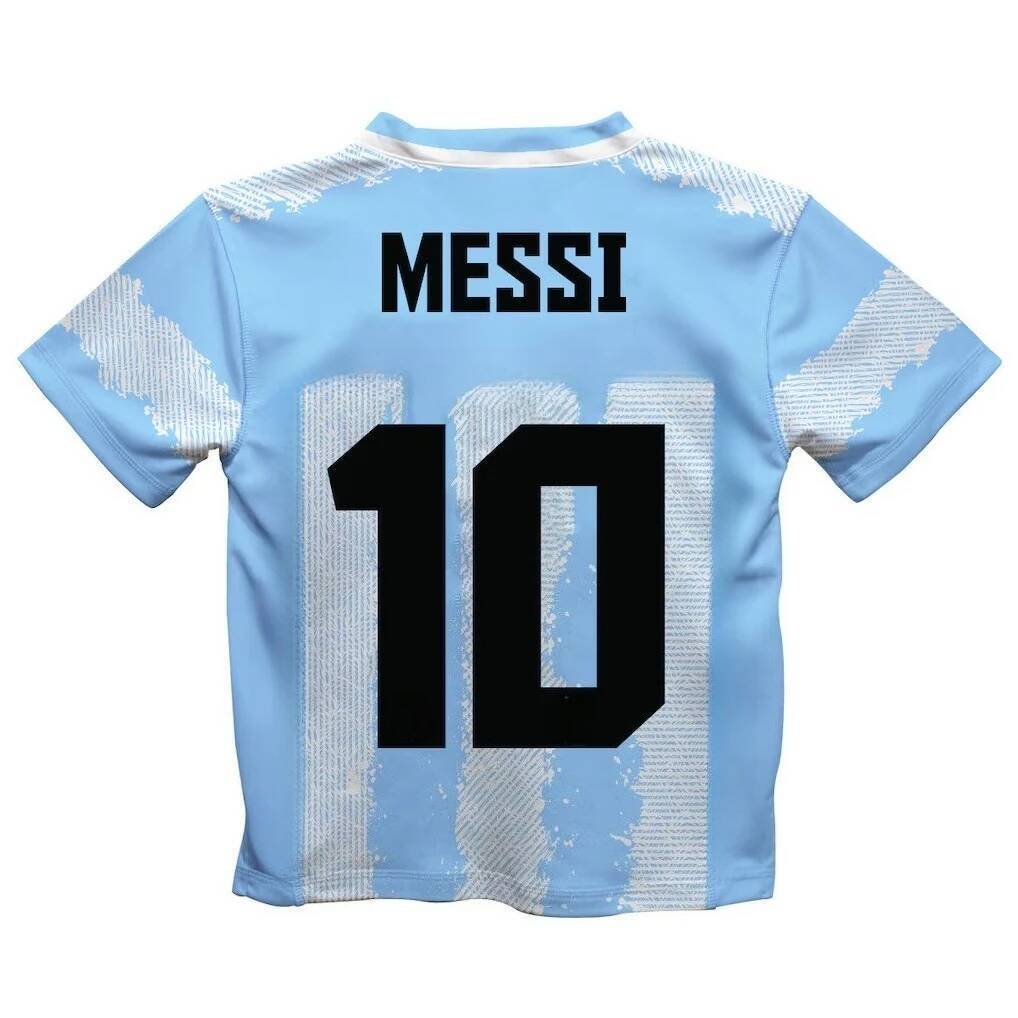 Ao Thể Thao Bóng Đá Messi 10 with Sọc Xanh Trắng Nhạt, In 3D HD, Thông Thoáng - Phù Hợp Cho Cha Mẹ V
