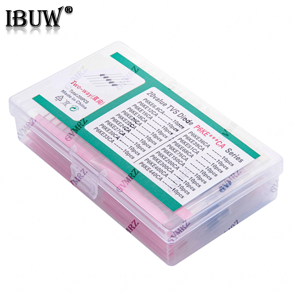200 chiếc 20values * 10 chiếc Bộ bóng bán dẫn TVS P6KE6.8A / CA 12 / 15 / 18 / 22 / 20 / 24 / 27 / 3