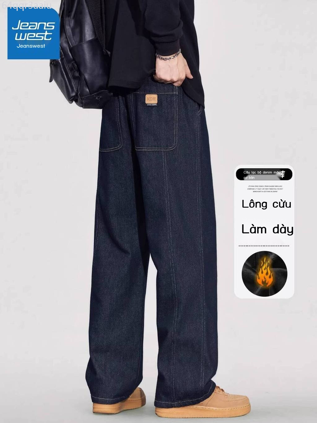 [VIP] Quần West mùa thu đông lót lông cừu thương hiệu thời trang màu gốc jeans nam dáng rộng thẳng