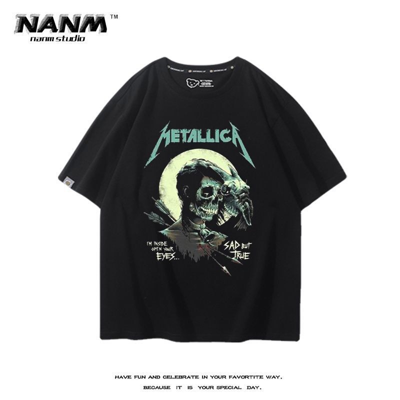Metallica Metallica Ban Nhạc Rock Hàng Hóa Tay Ngắn Nam Nữ Mùa Hè Phố Mỹ Phù Hợp Với Áo Thun Cotton 