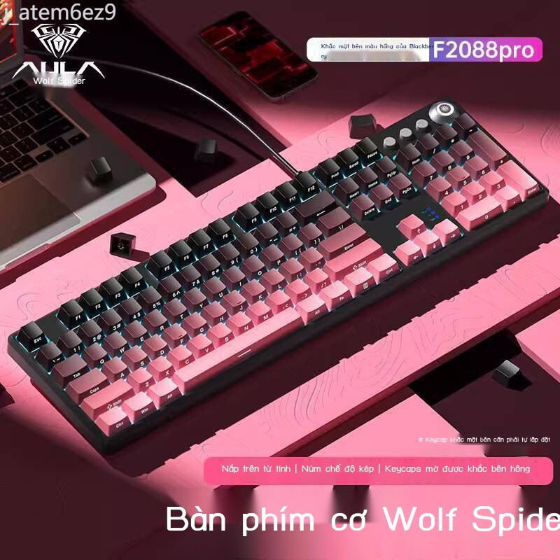 ( Sẵn) Bàn cơ AULA/Wolf Spider F2088PRO, switch xanh, máy tính chơi game, có dây, 104 phím