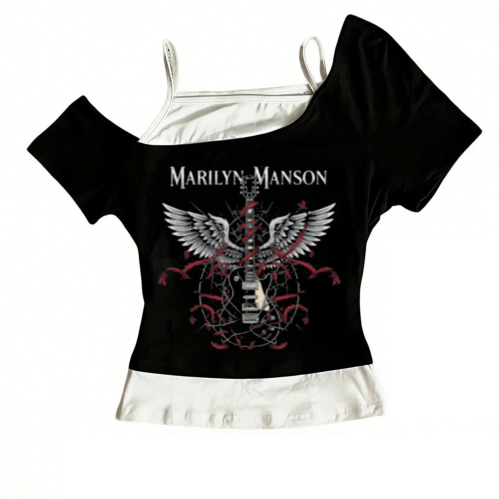 Áo Croptop Marilyn Manson Phong Cách Grunge Slim Fit - Babydoll Gyaru Harajuku