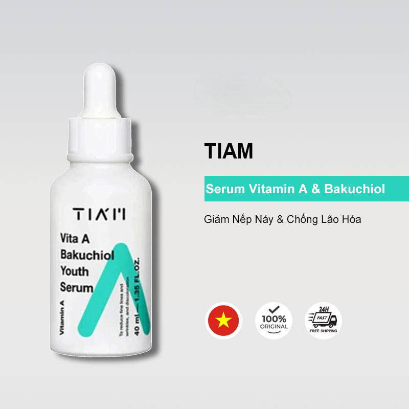 【TIAM】 Serum Hỗ Trợ Dưỡng Da Căng Bóng Tia'm Vita A Bakuchiol Youth Serum 40ml - COD