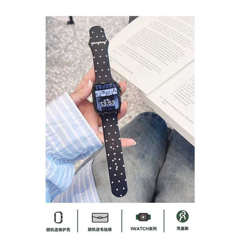 She iwatch iwatch Dây đeo S10 Hàn Quốc Chấm bi đen hai mặt chấm bi trắng chấm silicon S8 Niche s9 Th