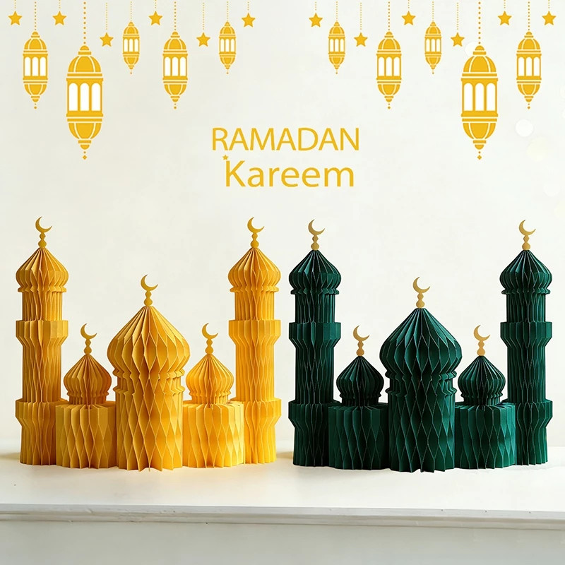 2026 Hari Raya Tổ Ong Trang Trí Eid Mubarak Giấy Nghệ Thuật Trang Trí Eid Mubarak Cung Điện Mặt Trăn