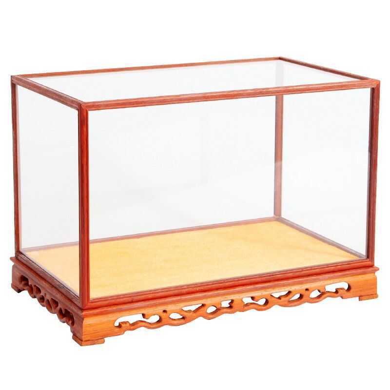 Hộp chạm khắc đỏ, nắp kính trong suốt, dùng để trưng bày tượng Phật, chống bụi, đồ thủ công cổ, đế g