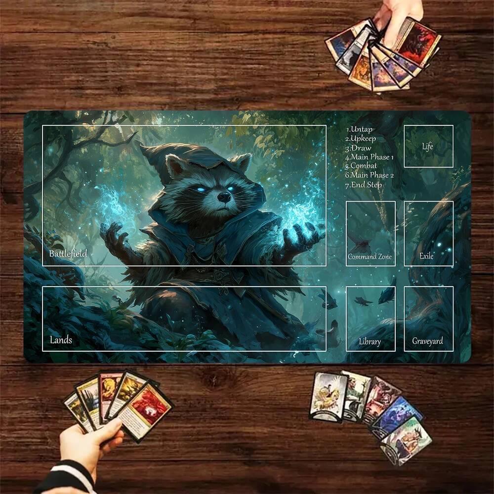 350x600mm Magic Card Playmat MTG Playmat Thỏ cung thủ Raccoon Chống trượt Khâu cạnh thu thập thảm ch