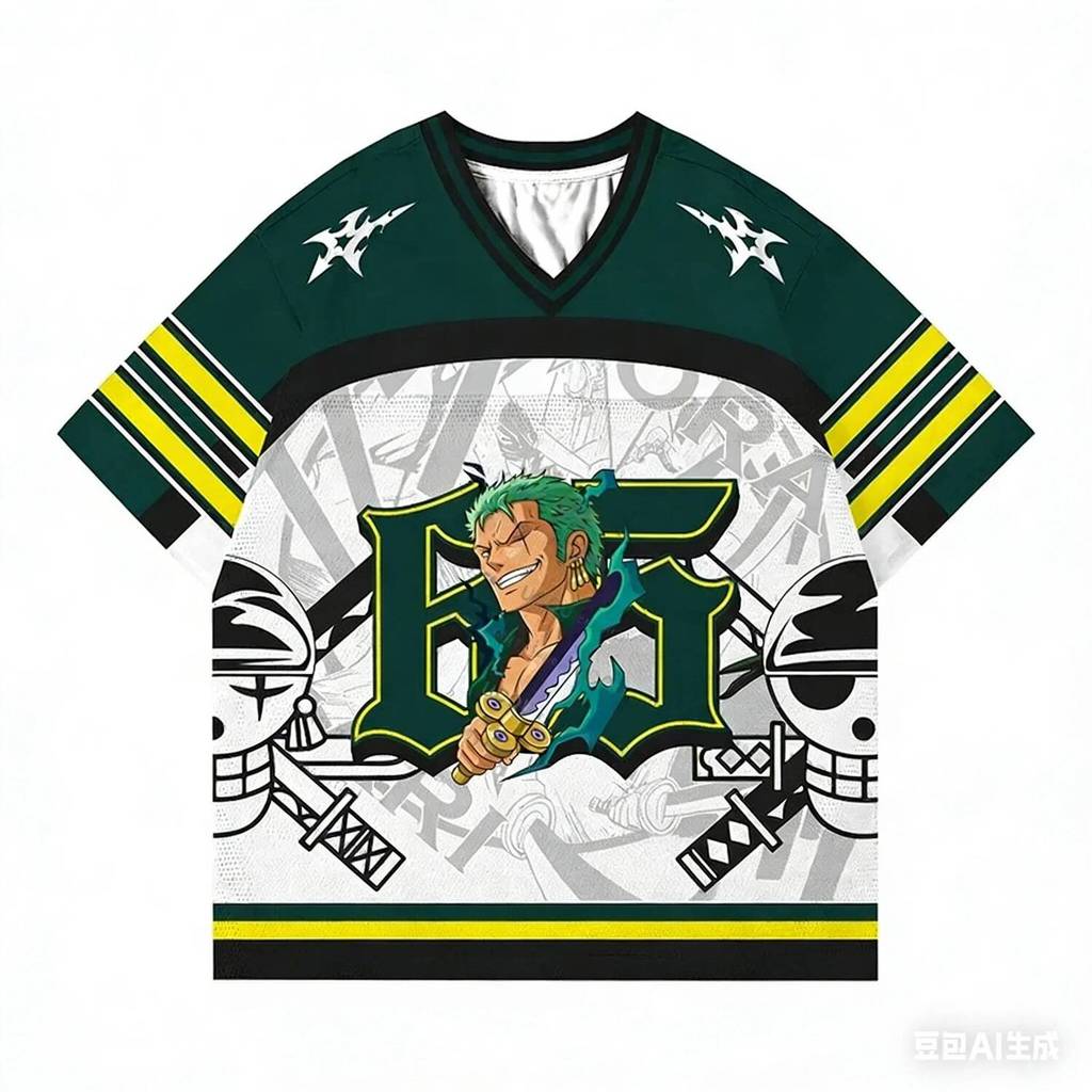 Áo thun in 3D kiểu Mỹ One Piece Zoro, Áo thun thể thao ngắn tay dáng rộng phong cách 9 thanh kiếm qu