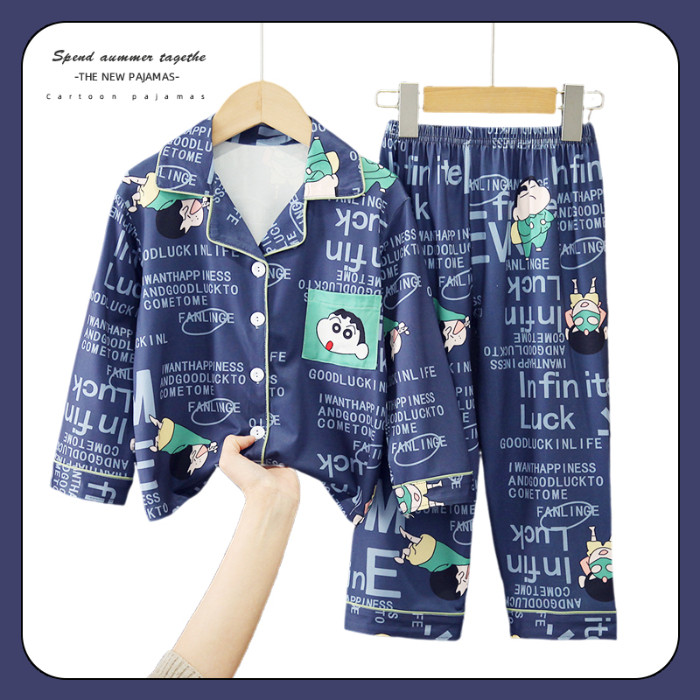 2026 New Year Collection Bulk Discount Pajamas Boy's or Girls Long Sleeve Lapel ShinChan Home wear T