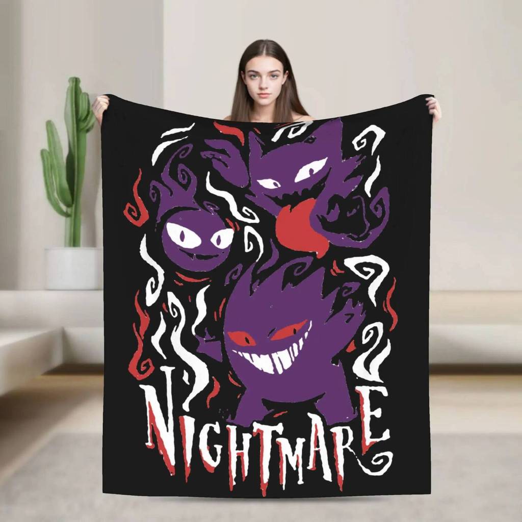 Ác Mộng Chăn Gengar Ghost Pokemoned Flannel Ném Chăn Mùa Hè Điều Hòa In Hình Thường Ngày Ấm Khăn Trả