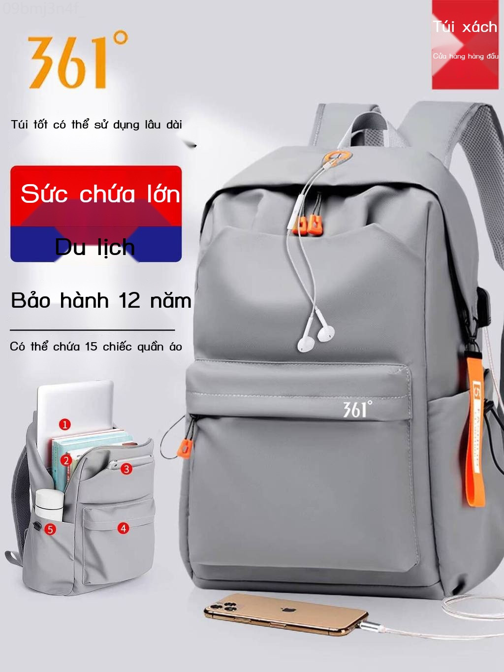 [Ảnh thật/Video] Ba nam 361 Degrees, dung tích lớn, mẫu mới 2026, chống thấm nước, đựng laptop làm,