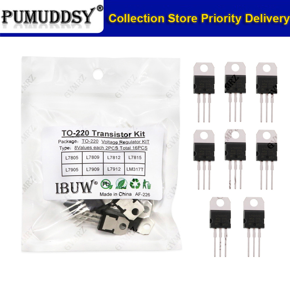 16 Bộ Transistor 8Values TO-220 (L7805 / L7812 / LM317T, v.v.) Bộ điều chỉnh điện áp cho dự án DIY c