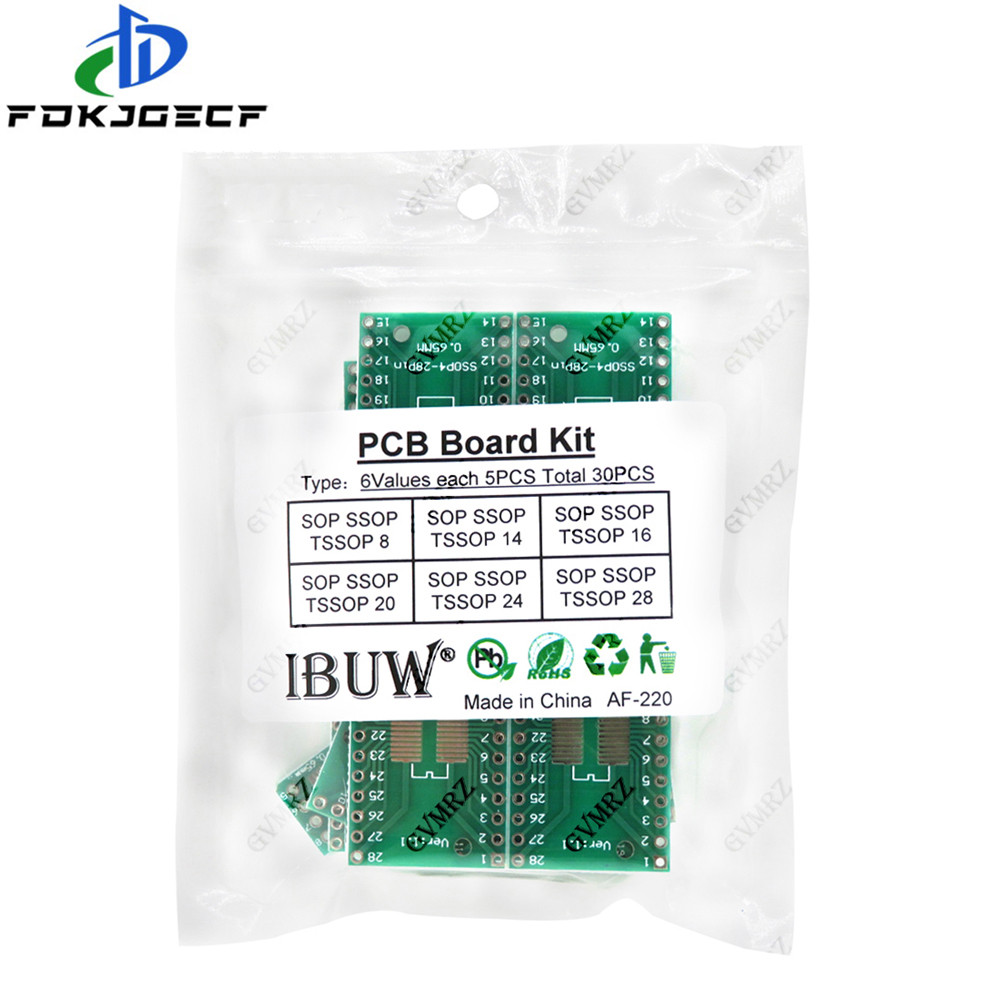 30 Chiếc 6Values SOP SSOP TSSOP PCB Adapter Board Kit Cho SOP8 / 14 / 16 / 20 / 24 / 28 IC Nguyên Mẫ