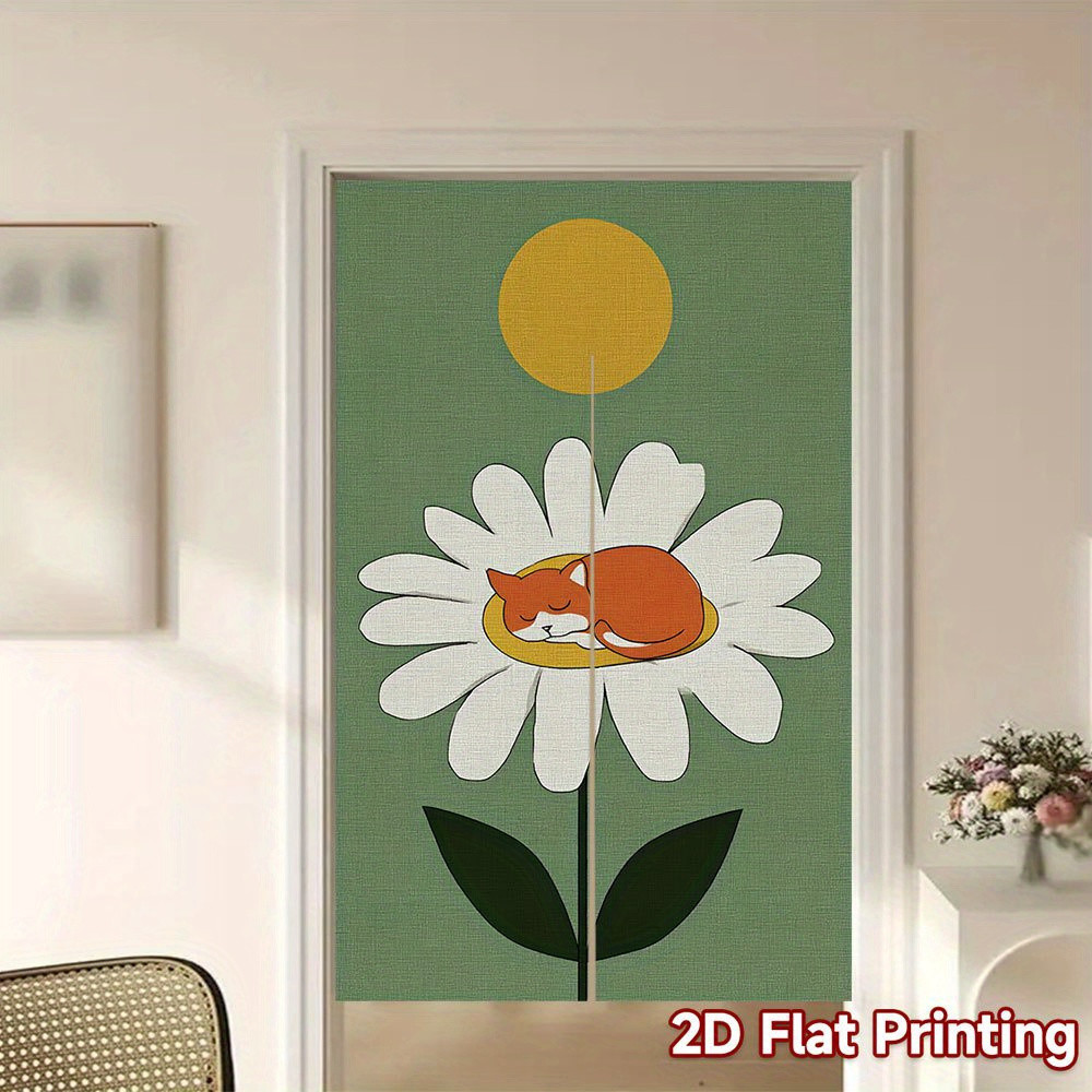 1 Bảng -Style Cat & Daisy Sun Design Rèm cửa sổ - Vải Polyester All-Season, Cat Resting on Daisy Und