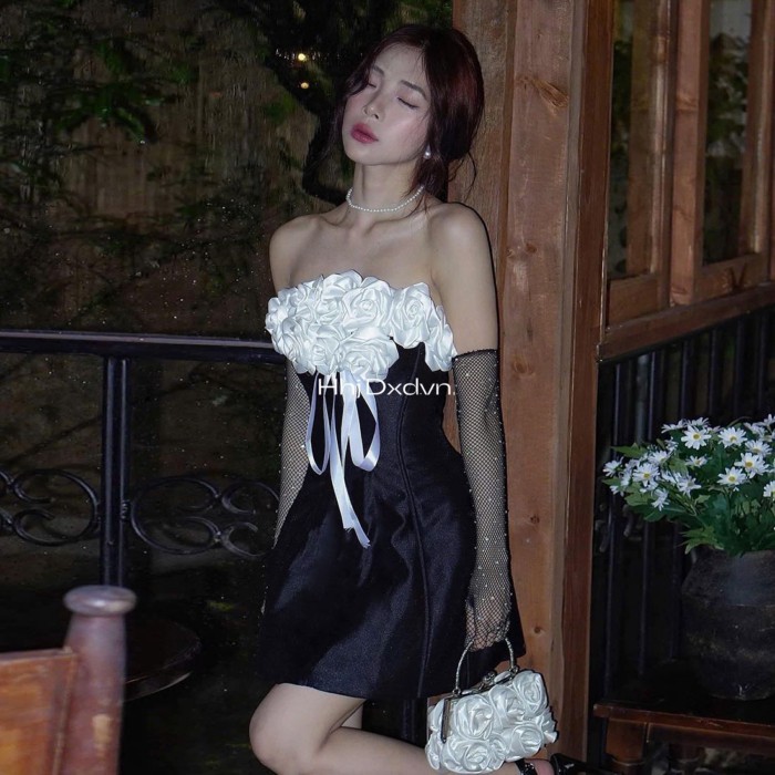 25AW Pháp Pure Desire Lãng Mạn crush Rose Carol Cao Cấp Ống Top Đầm Nữ