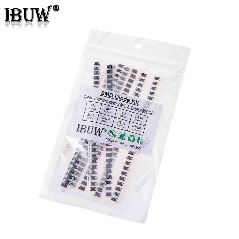 200 CÁI 8Values SMD Diode Kit M1 M4 M7 SS14 SS16 SS24 SS34 RS1M cho các dự án chỉnh lưu điện tử