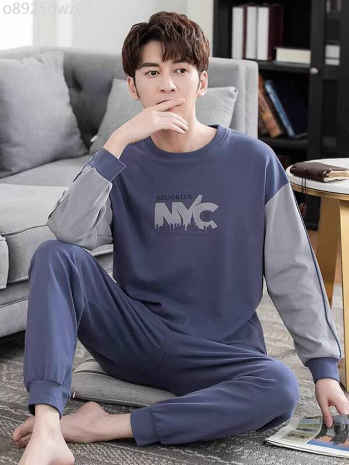 [Hàng có sẵn/Ảnh thật] Đồ ngủ nam Zhengqin phong cách xuân thu, cotton nguyên chất, tay dài cho giớ
