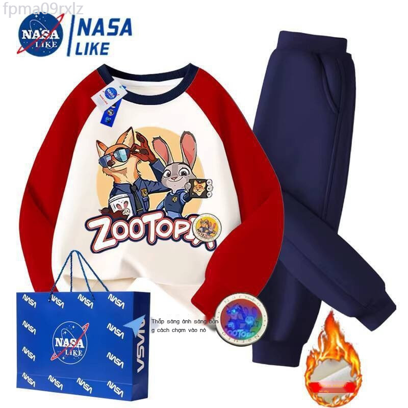 (HÀNG HOT) Bộ đồ thể thao hai mảnh lót lông cừu mới mùa thu đông của NASA Zootopia dành cho nam giớ