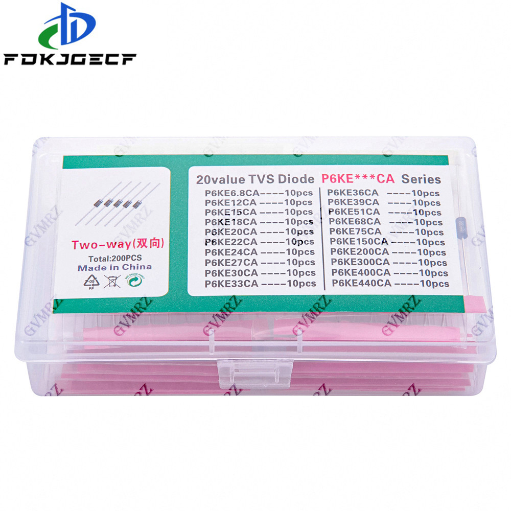 200 chiếc 20values * 10 chiếc Bộ bóng bán dẫn TVS P6KE6.8A / CA 12 / 15 / 18 / 22 / 20 / 24 / 27 / 3