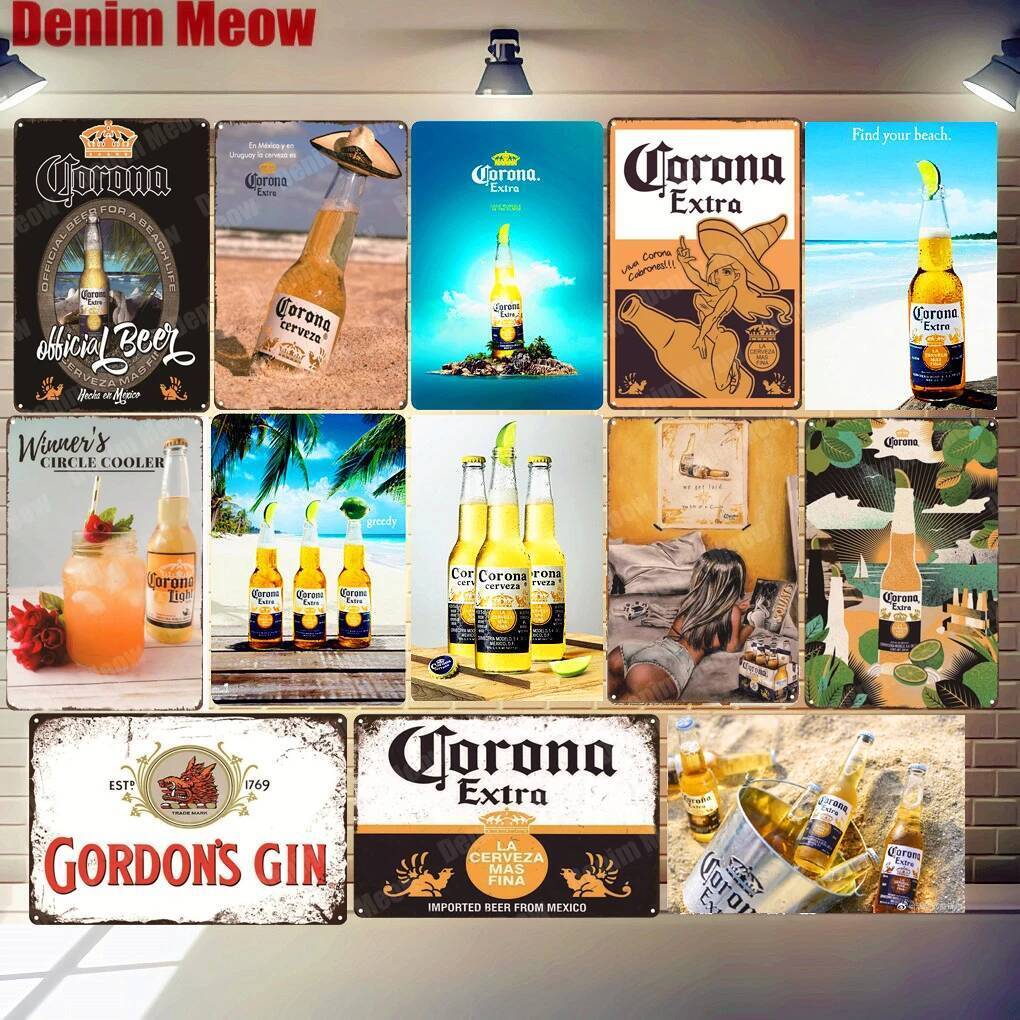 Corona Extra Beer Plaque, Dấu hiệu kim loại, Nghệ thuật treo tường bia Mexico, Poster cho quán Bar, 