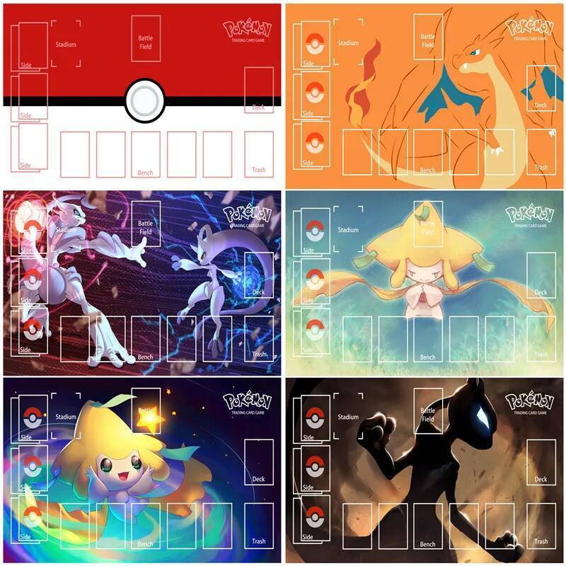 12 phong cách Pokemon PTCG Mewtwo Charizard Mew Jirachi Battle Playmat Trading Card Game Mat Thẻ chu