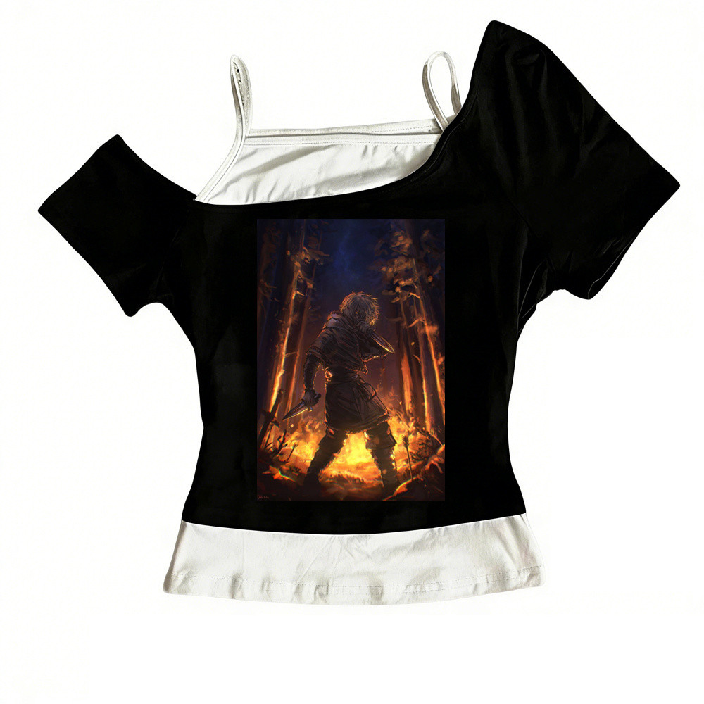 Vinland Saga Crop Top Grunge Corset, Phong Cách Shoujo Gyaru, Trendy cho Teen