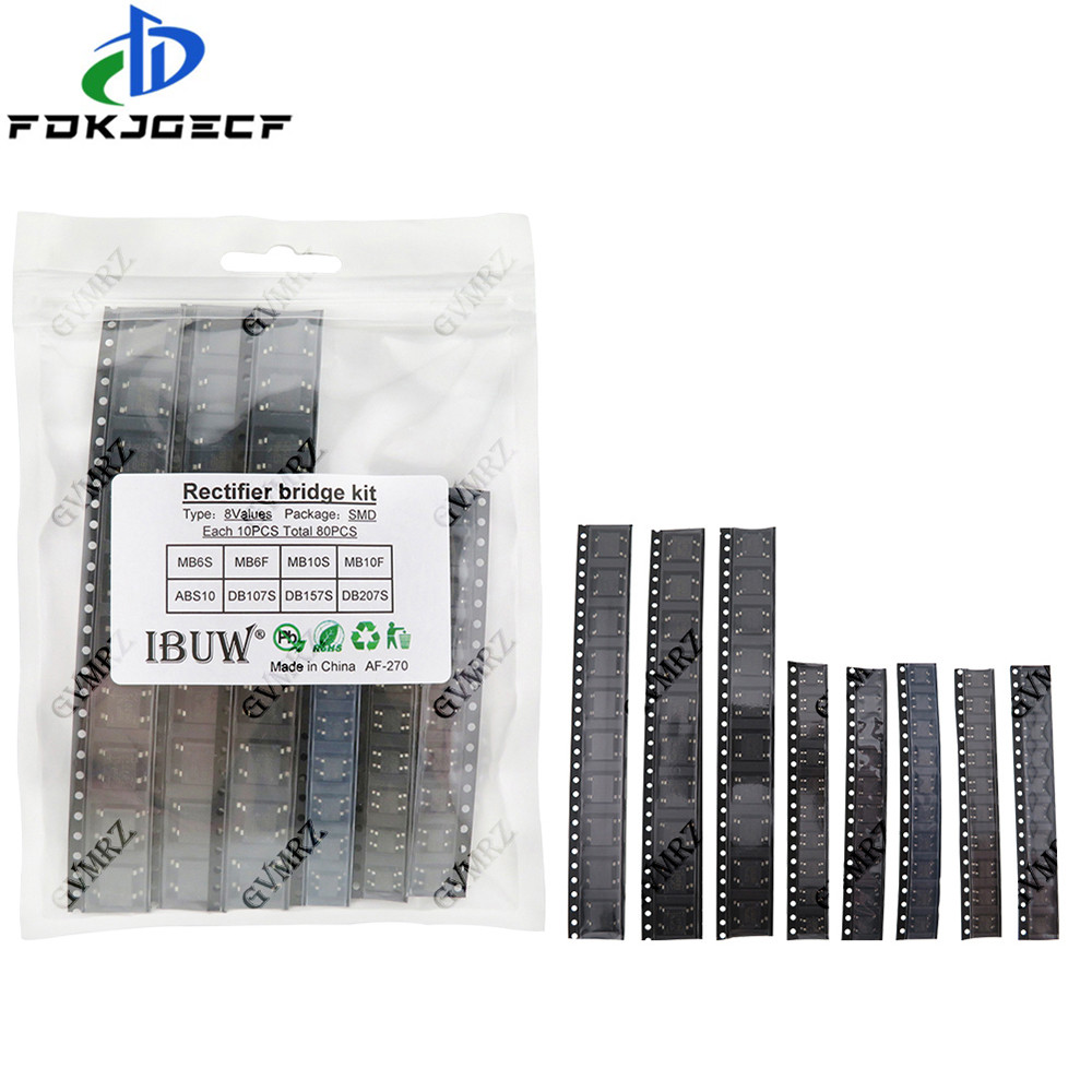 Bộ cầu chỉnh lưu 8Values SMD MB6S / MB6F / MB10S cho các dự án sửa chữa mạch điện tử và chuyển đổi n