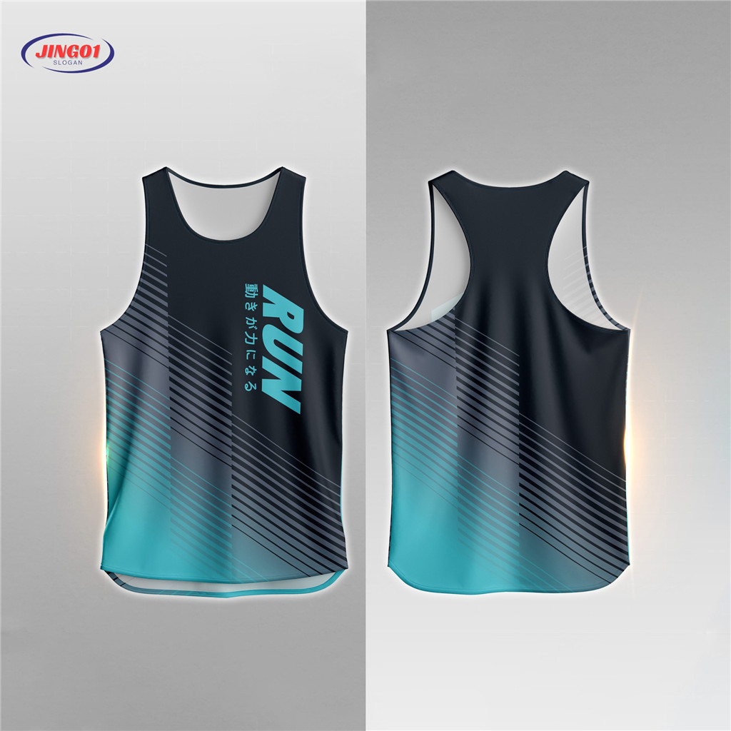 Teal Gradient "RUN" Running Singlet, Top bình thoáng khí khô nhanh