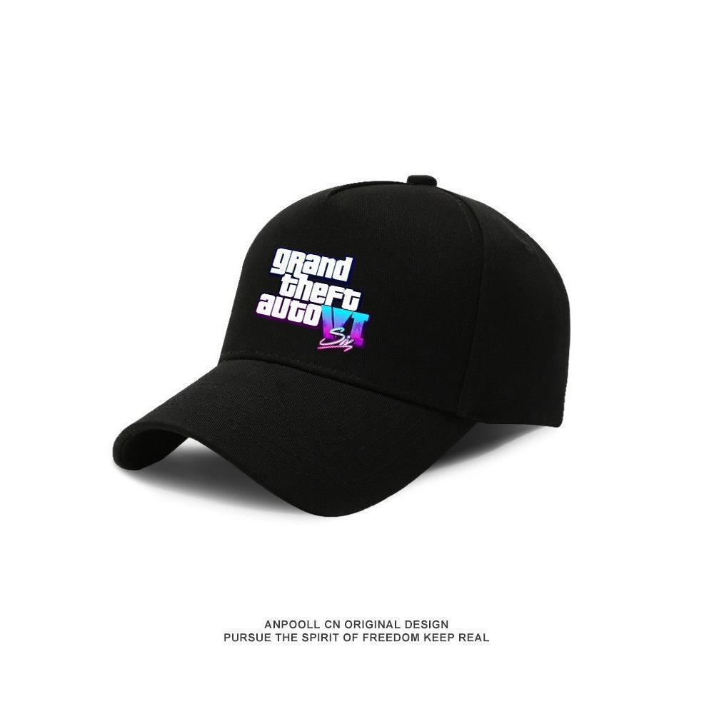 Mũ bóng chày GTA6 Grand Theft Auto logo ngôi sao tự động điều chỉnh, phù hợp nam nữ đầu lớn