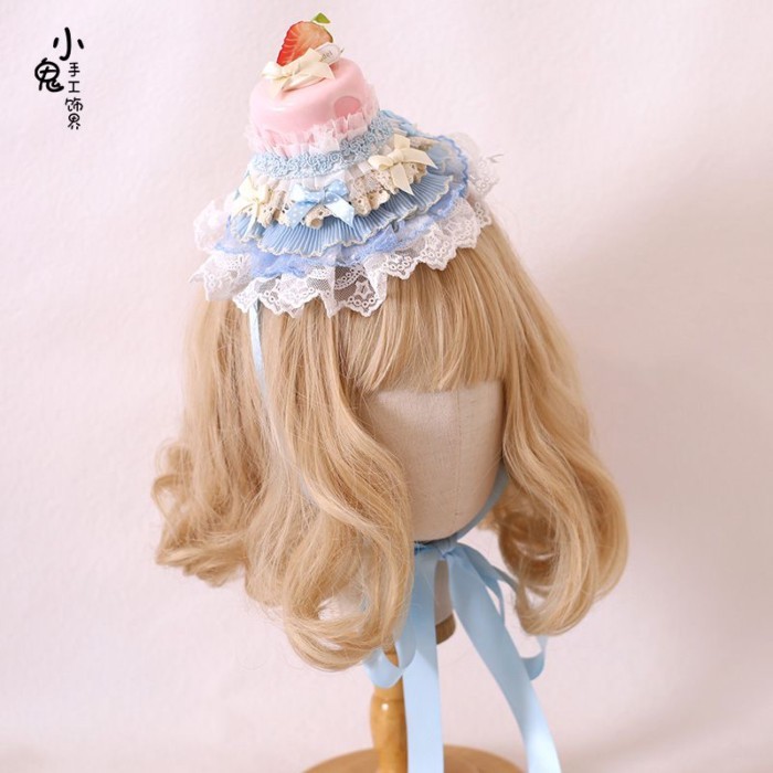 Chính Hãng lolita Handmade Hồng Xanh Ren Antony Bánh Top Hat lolita Dễ Thương Ngọt Ngào lolita Dress