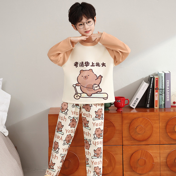 2026 New Year Collection Bulk Discount Pajamas Boy's or Girls Long Sleeve Round-Neck Nightdress Kid 