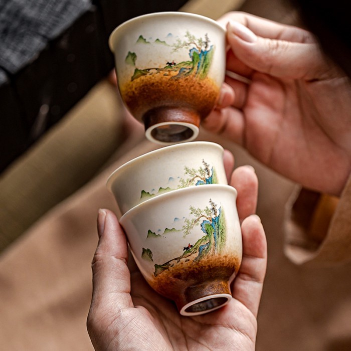 Kung Fu Khách sạn Nhỏ Trà Cốc Retro Master Cup Cốc Đơn Trà Cốc Trà Phong Cảnh Tranh Trà Gốm Uống Kun