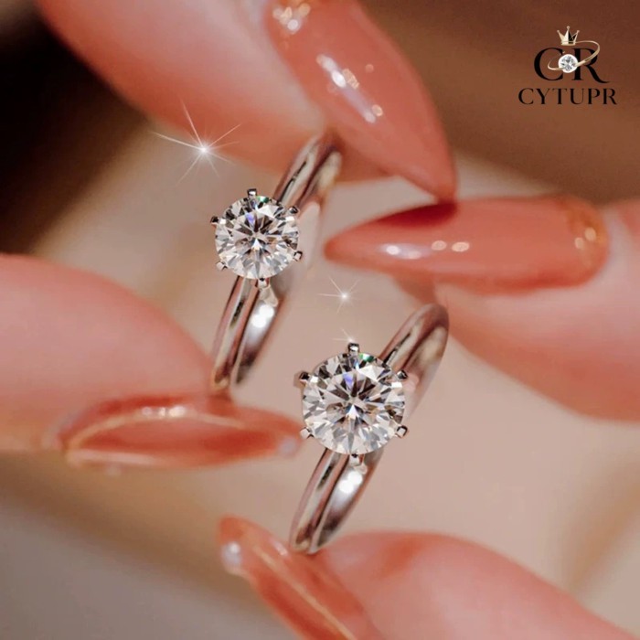 [CYTUPR] Nhẫn kim cương Moissanite 0.50ct 1ct 2ct Nhẫn cầu hôn cổ điển