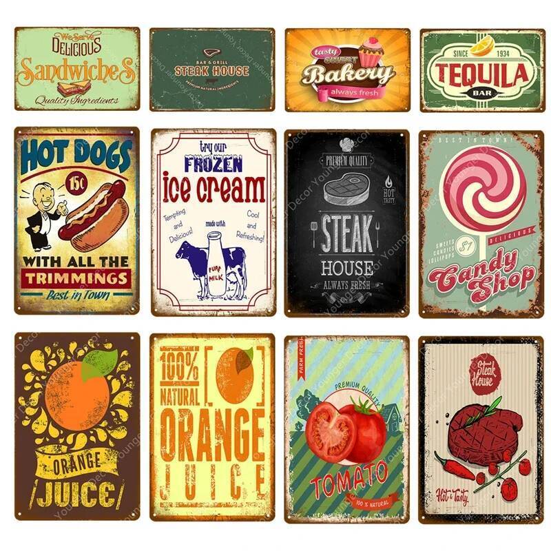 Delicious Sandwiches Hot Dogs Bakery Metal Signs Steak House Candy Shop Poster Vintage Wall Plaque P