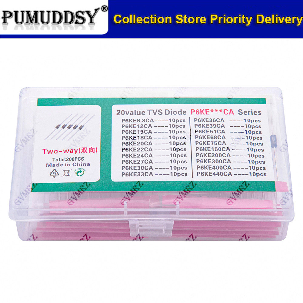 200 chiếc 20values * 10 chiếc Bộ bóng bán dẫn TVS P6KE6.8A / CA 12 / 15 / 18 / 22 / 20 / 24 / 27 / 3