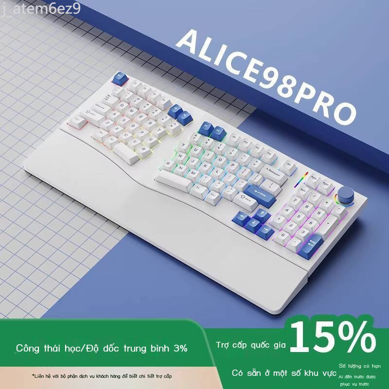 HOT- [ Ảnh thật ] Bàn phím cơ công thái học VTER/Feker Alice98pro với độ nghiêng 3%, trợ cấp quốc g