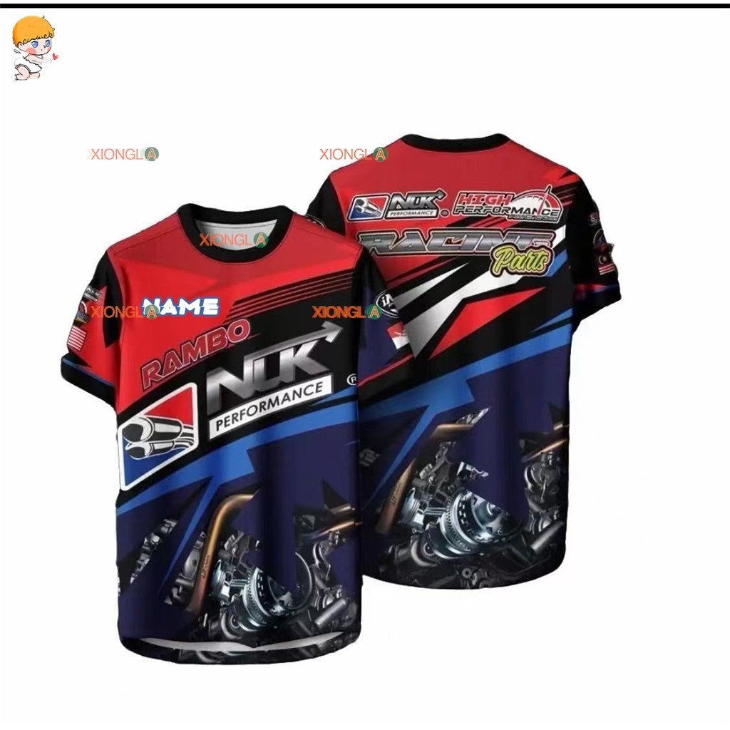 NLK Racing - Áo Khoác Đặc Trưng Xe Máy Ngắn Tay Màu Đỏ Xanh Tương Contrast, Thiết Kế Logo Động Cơ Cá