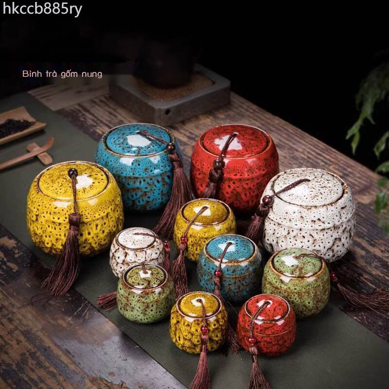 [Ảnh thật/Sẵn] Hũ gốm sứ xanh mini cỡ lớn, có nắp đậy kín được xử lý bằng lò nung, dùng để trà tại
